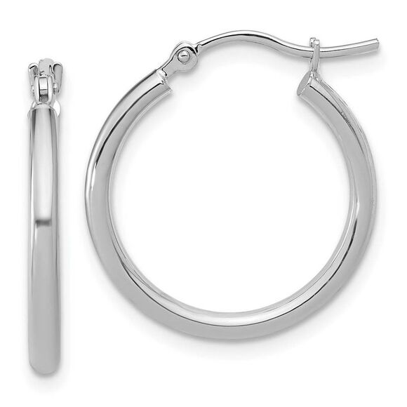 2mm Round Hoop Earrings in 10k White Gold, 20mm (3/4 Inch) - Picture 1 of 6